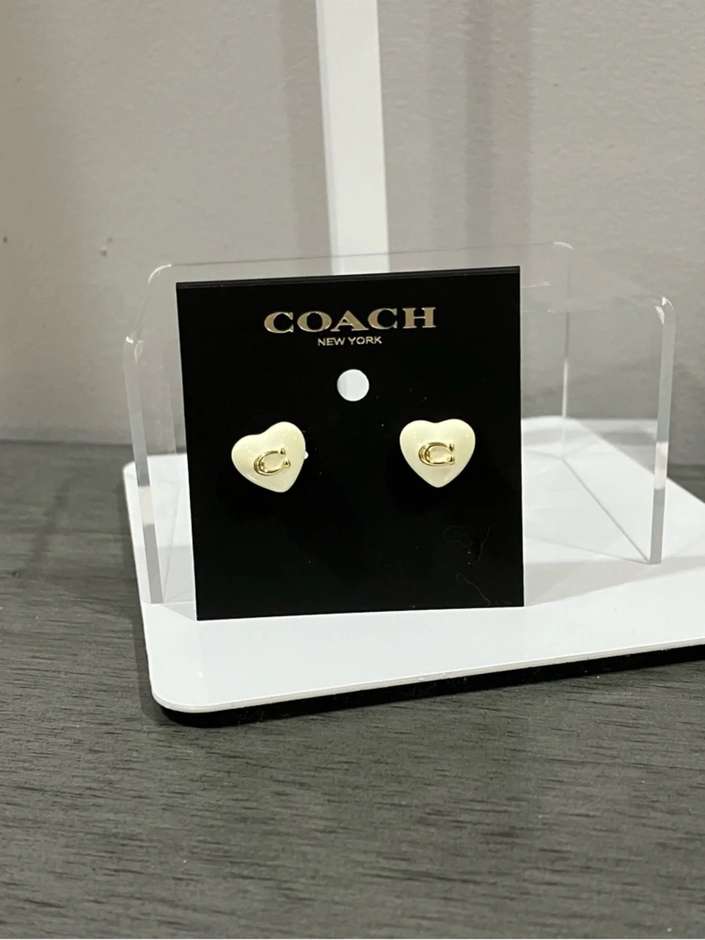 COACH Cream Heart Stud Earrings - Picture 2 of 4